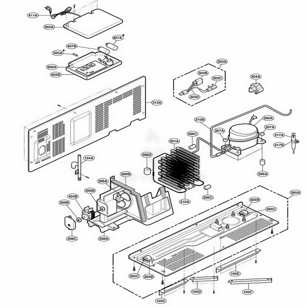 Mechanical Compartment Diagram and Parts List for LRSPC2331NI ANICLGA LG Refrigerator