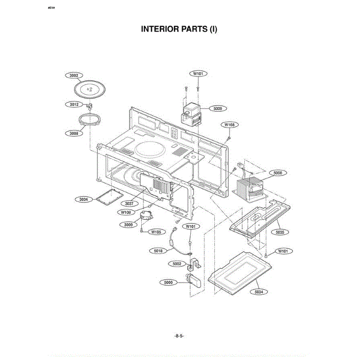 Section 1 Diagram and Parts List for MV-1501B ABKEGSE LG Microwave Oven Combo