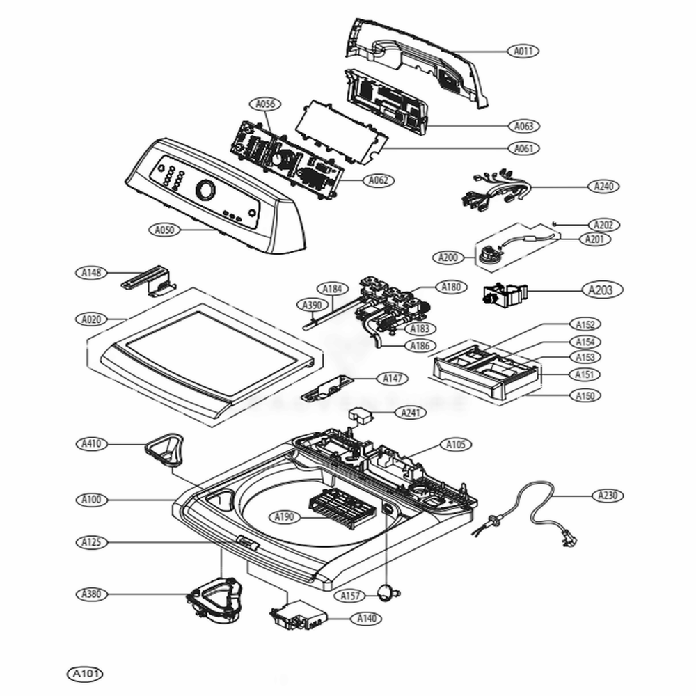 Top Cover Assembly Diagram and Parts List for WT4970CW ABWEPUS LG Washer