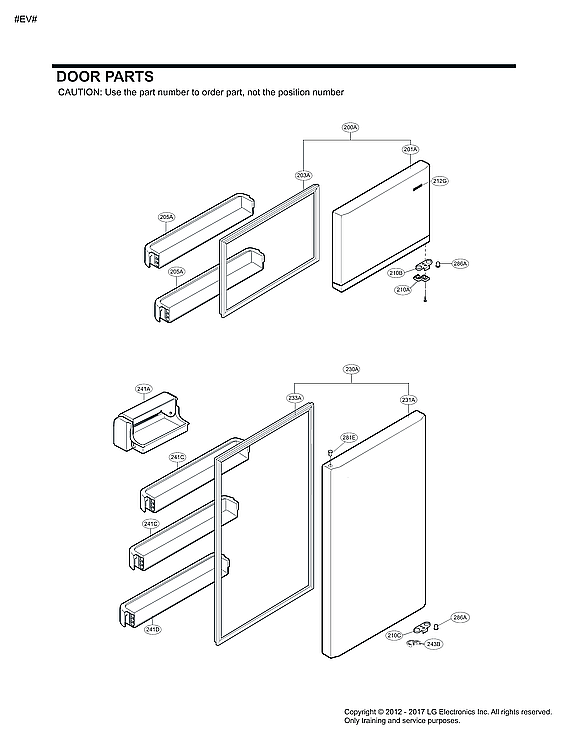 Door Parts Diagram and Parts List for LTCS24223S 07 LG Refrigerator