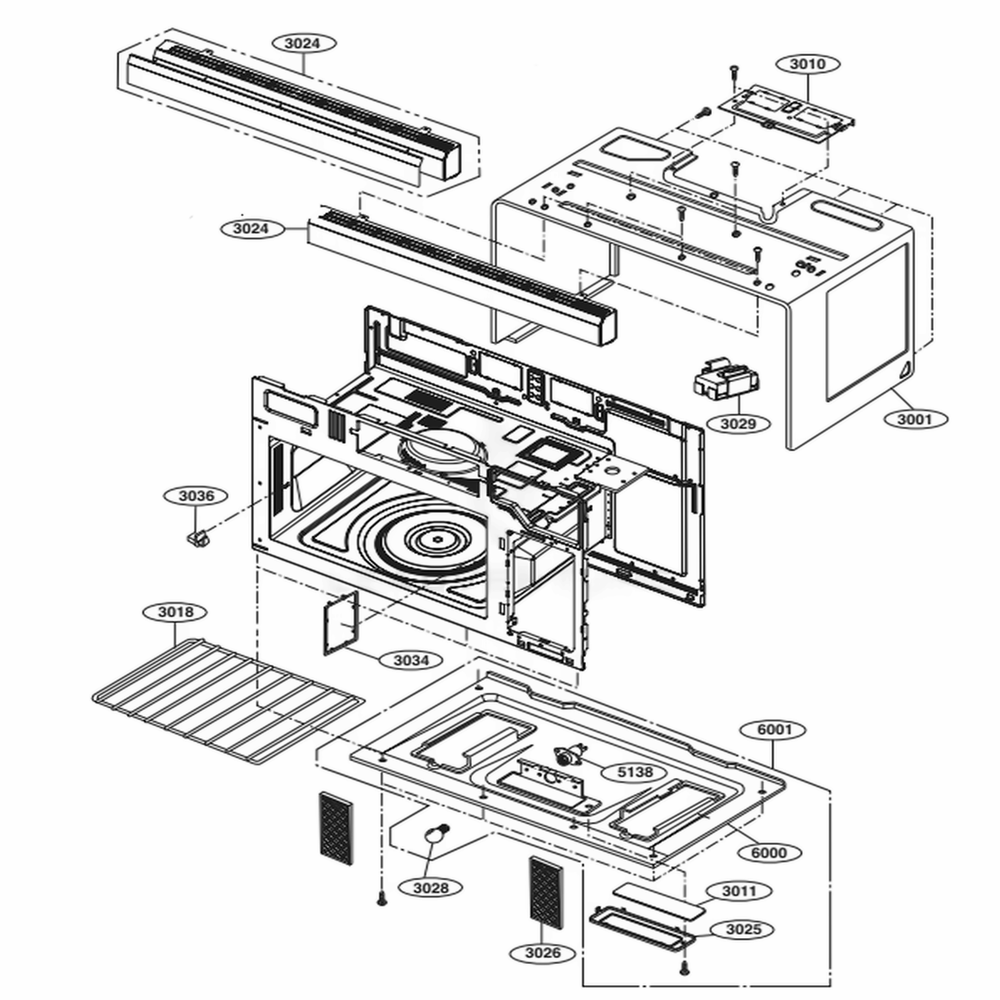 Oven Cavity Parts Diagram and Parts List for LMV1762ST CSBELGA LG Microwave