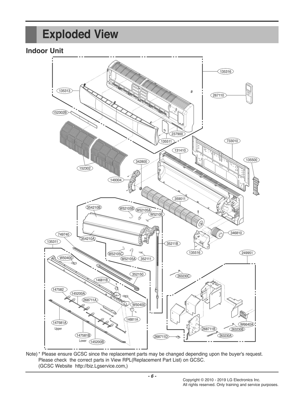 Indoor Unit Diagram and Parts List for ASNW246DSB0 EMBBEEU LG Air Conditioner