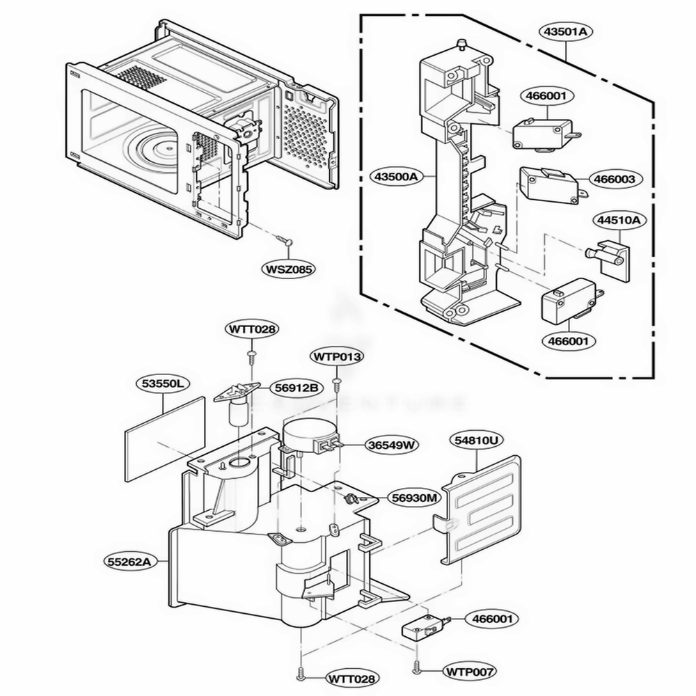 Latch Board Parts Diagram and Parts List for JMC9158AAQ ABSEJEN LG Wall Oven