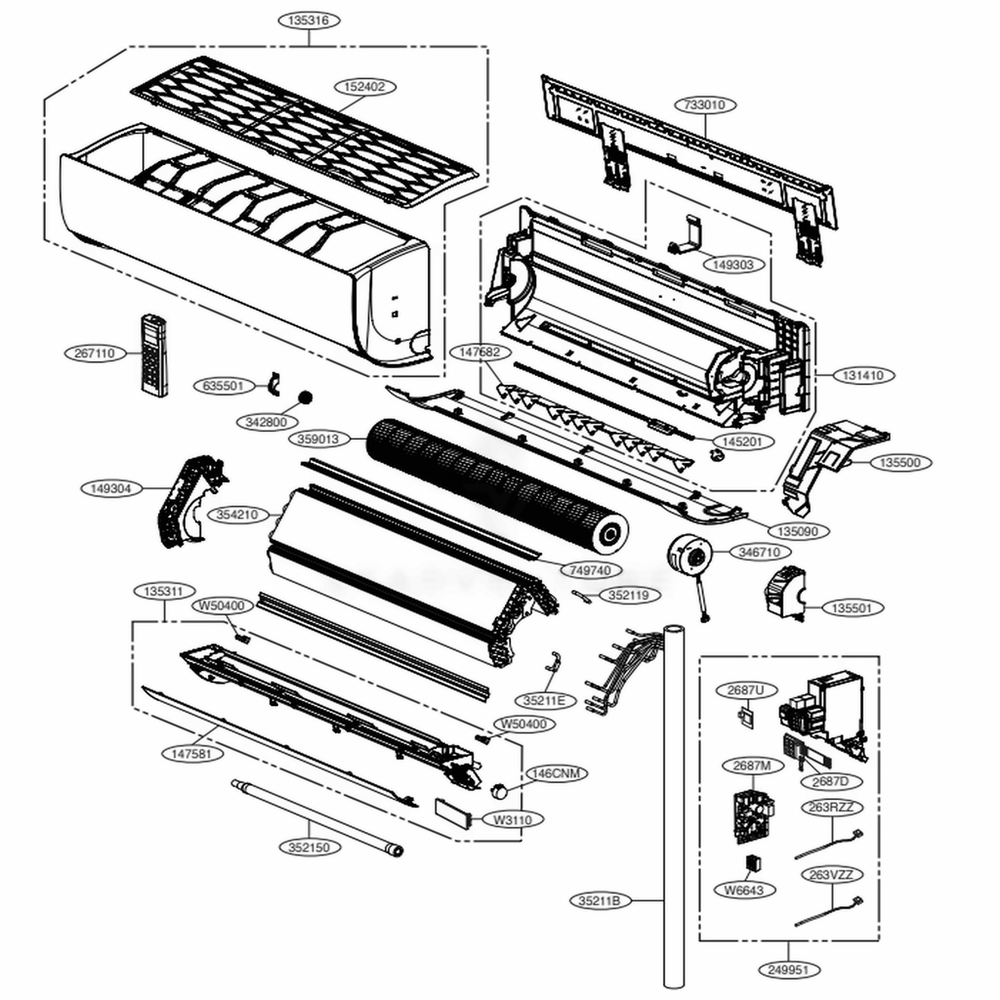 Main Diagram and Parts List for LAN240HYV3 AK3GEUS LG Air Conditioner