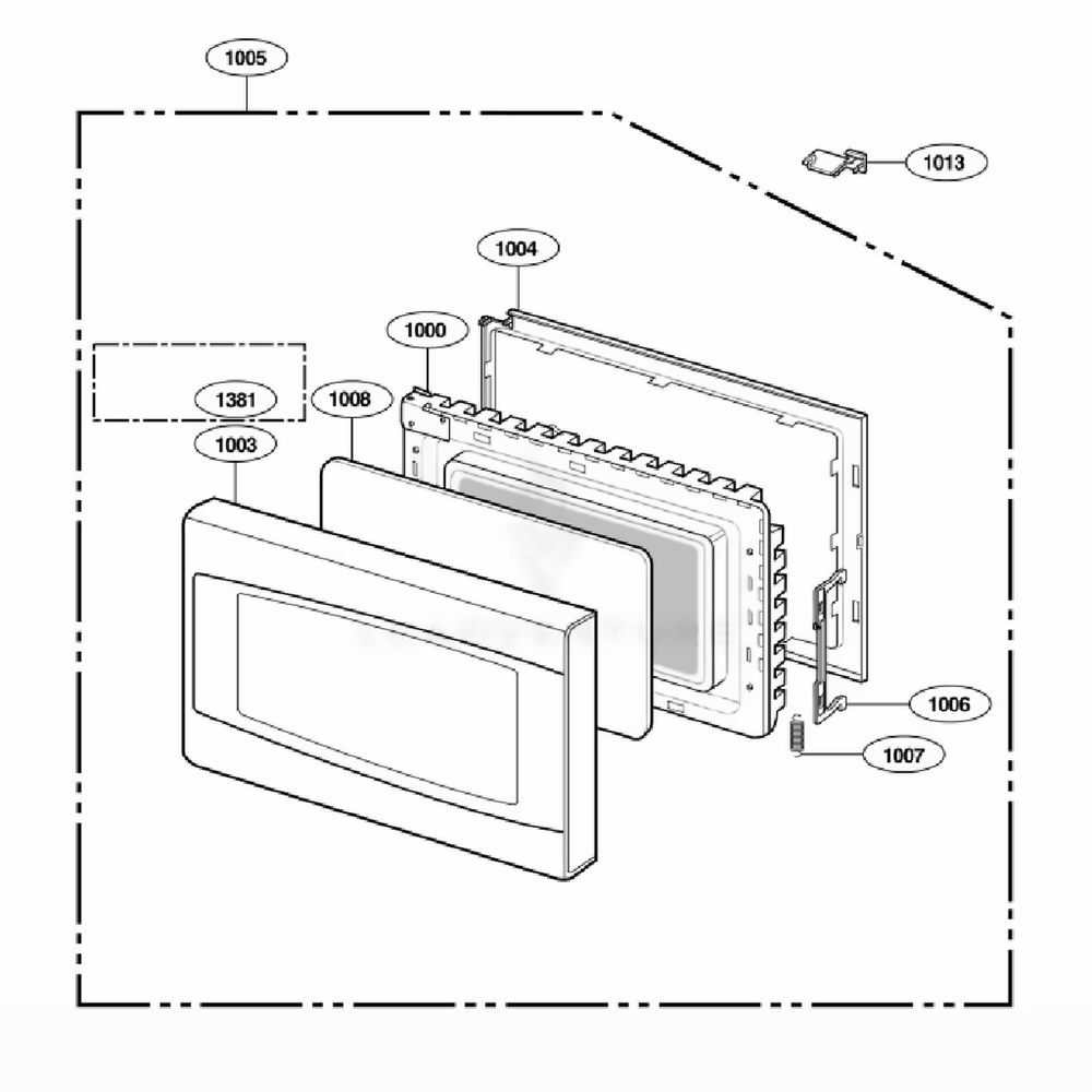 Door Parts Diagram and Parts List for JE1590WH AWHEGEU LG Range