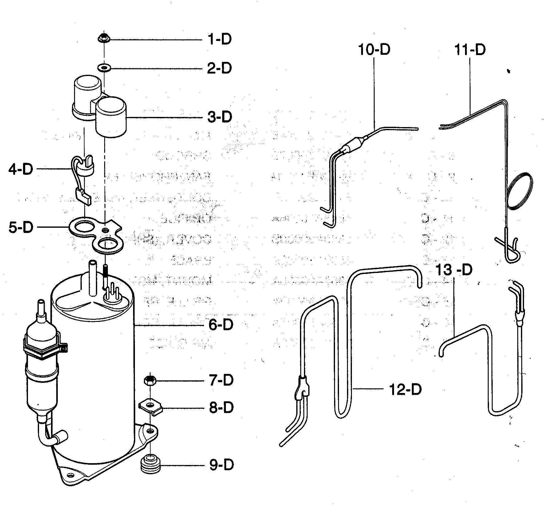 Compressor Parts Diagram and Parts List for 58073104300  Kenmore Air Conditioner