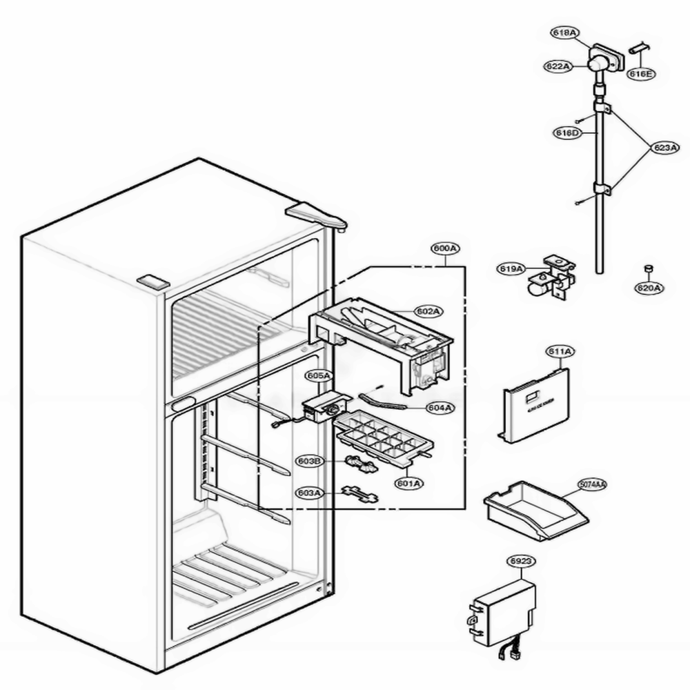 Ice Maker Part Diagram and Parts List for LRTBC2025T ATICLGX LG Refrigerator