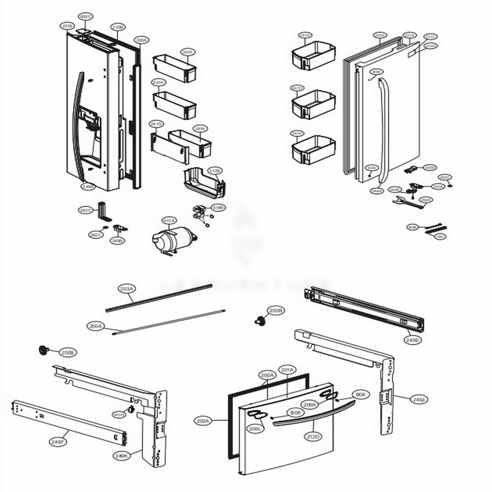 Door Parts Diagram and Parts List for LFXS26973D ASBCNA2 LG Refrigerator