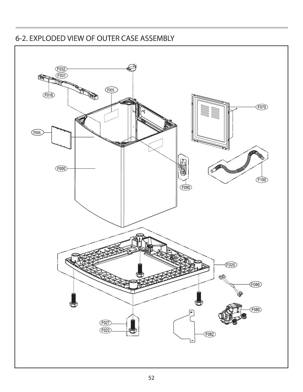 Outer Case Assembly Diagram and Parts List for T1742WGPV ABWEVUS LG Washer