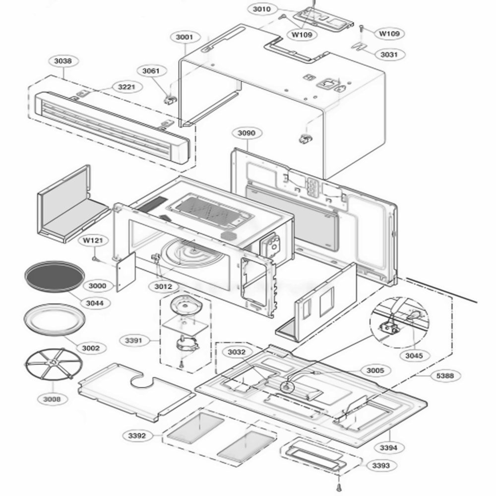 Oven Cavity Parts Diagram and Parts List for 63703 AS2EGES LG Range