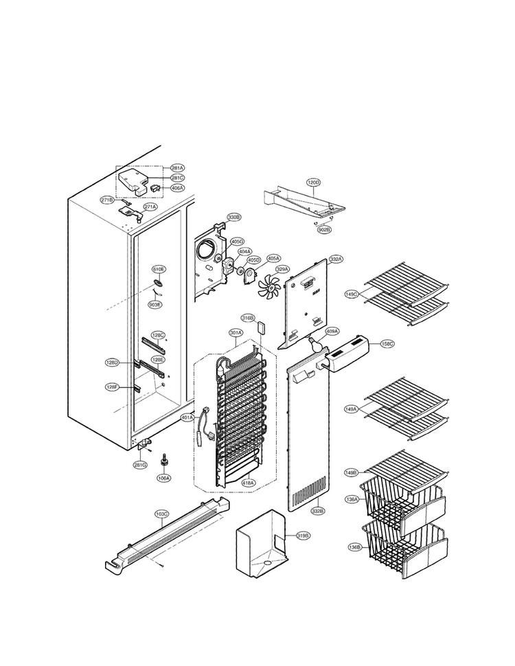 Freezer Compartment Diagram and Parts List for LSC27918SW  LG Refrigerator