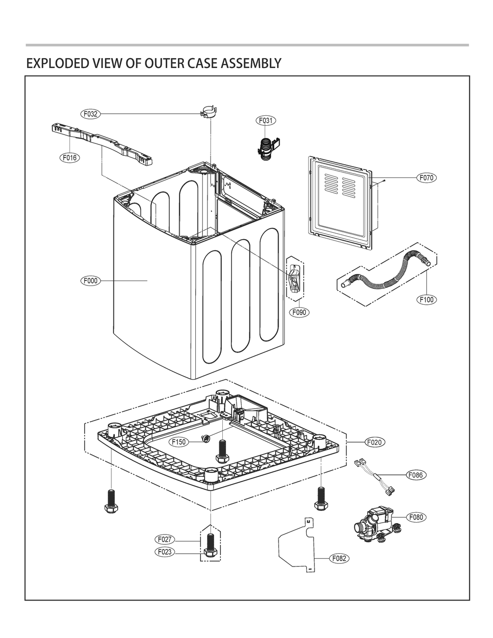Outer Case Assembly Diagram and Parts List for T1660HGPP ABWEPEU LG Washer