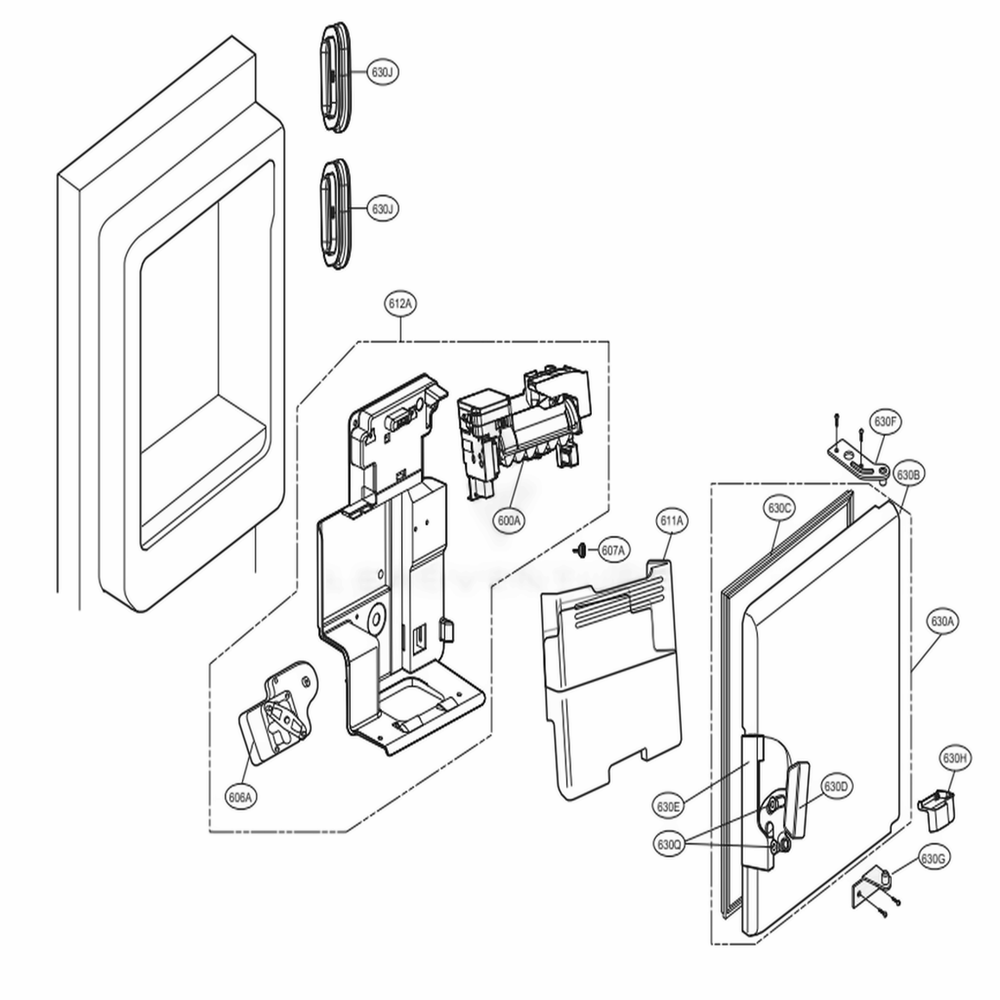 Ice Maker And Ice Bin Parts Diagram and Parts List for LMXC23746S ASTCNA2 LG Refrigerator