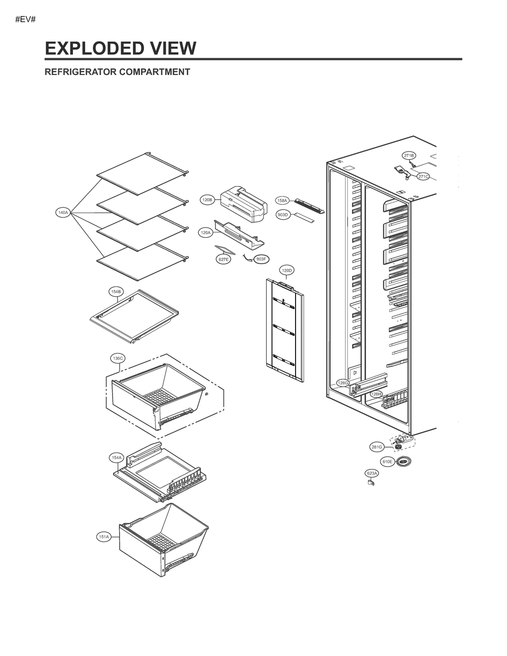 Refrigerator Compartment Diagram and Parts List for GM-Q277SLRL APZCNA0 LG Refrigerator