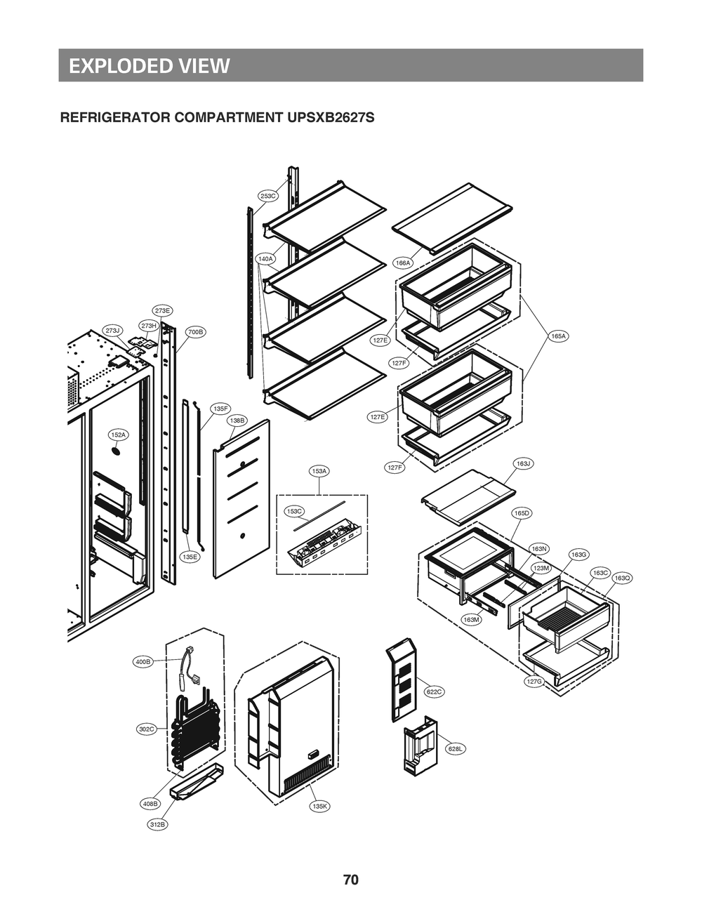 Refrigerator Compartment Upsxb2627s Diagram and Parts List for GR-L276DSDM ASTCNA0 LG Refrigerator