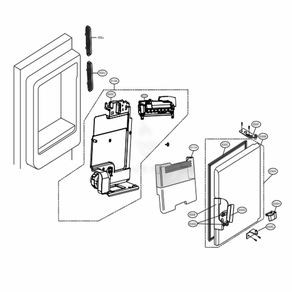 Ice Maker And Ice Bin Parts Diagram and Parts List for LFXS28566M AMTCNA3 LG Refrigerator