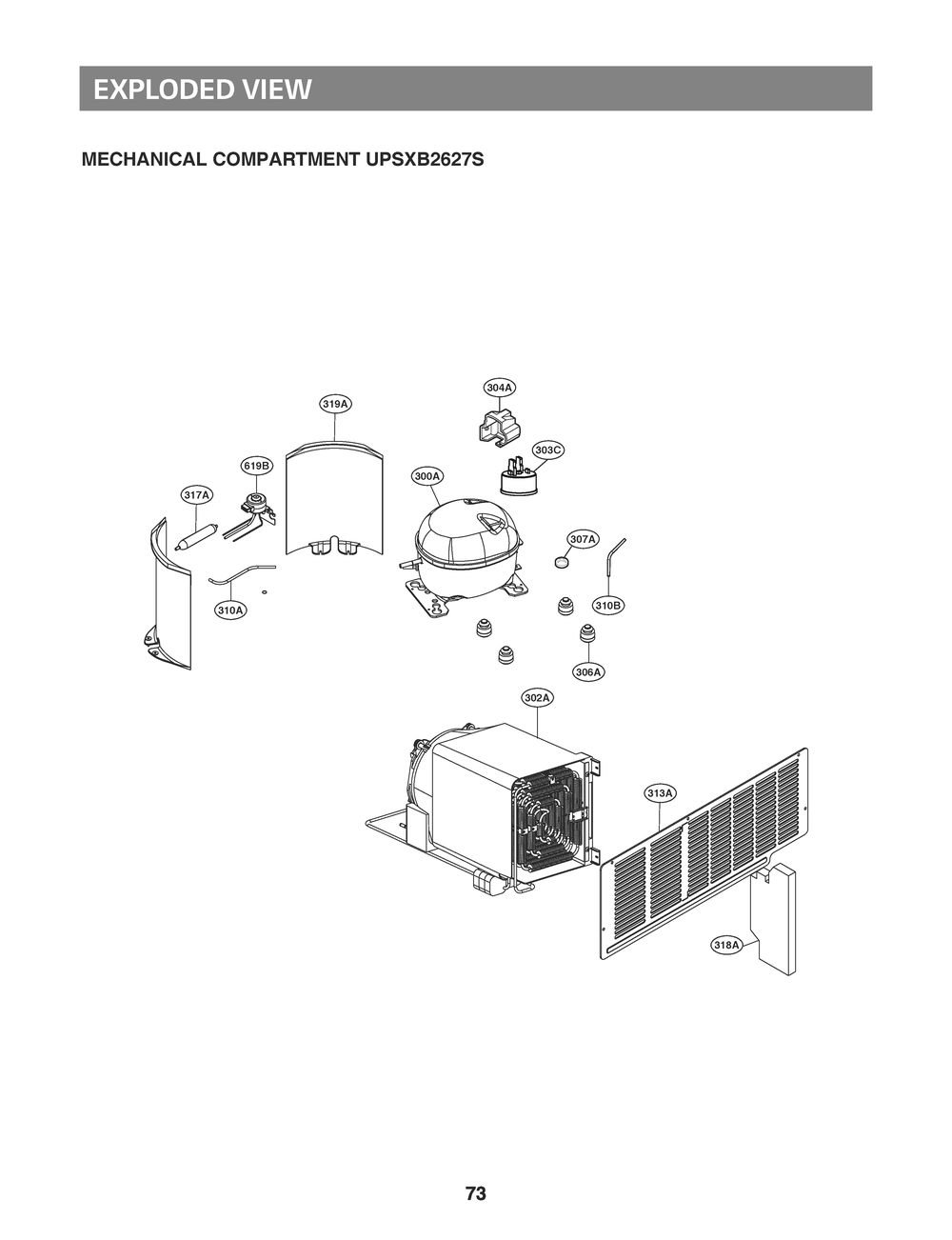 Mechanical Compartment Diagram and Parts List for GR-L276DSDM ASTCNA0 LG Refrigerator