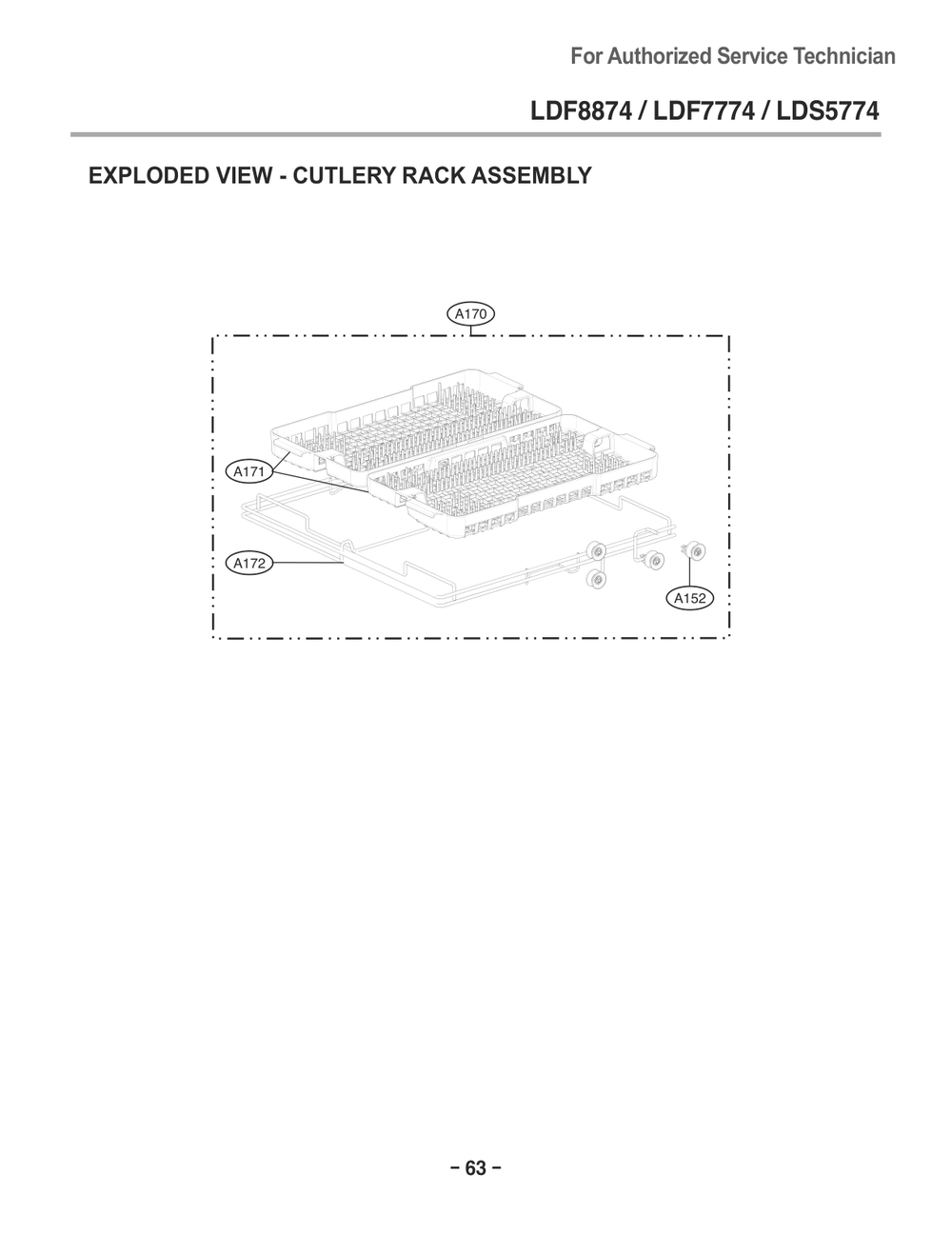 Cutlery Rack Assembly Diagram and Parts List for D1471BB1 ABPEEUS LG Dishwasher