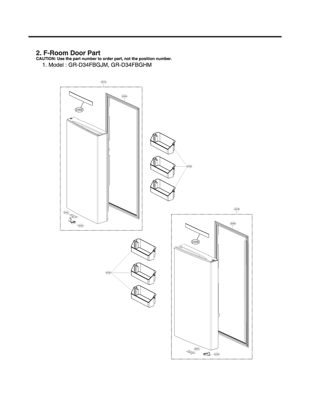 F-Room Door Part Diagram and Parts List for GR-D34FBGJM ALBCNA0 LG Refrigerator