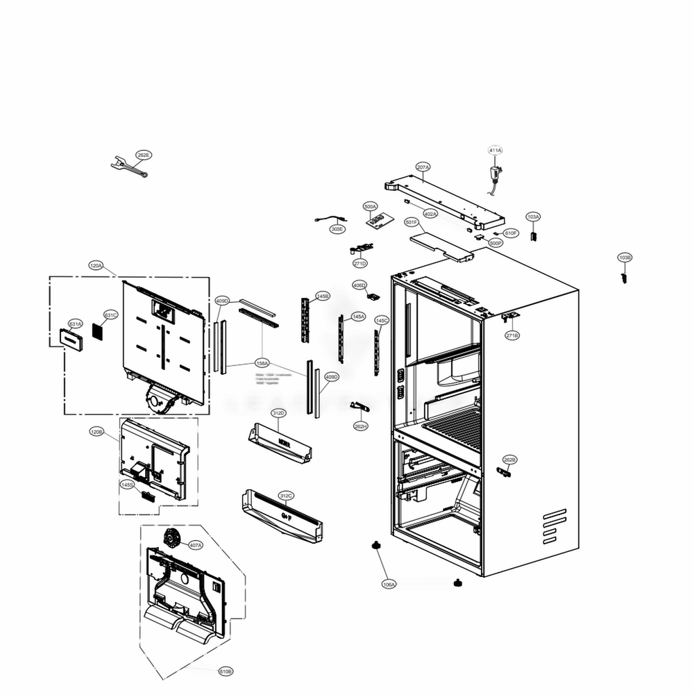Case Parts Diagram and Parts List for LRFXC2406D ASBCNA0 LG Refrigerator