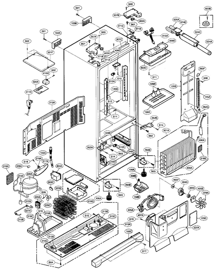 Case Parts Diagram and Parts List for LFX25950SB 00 LG Refrigerator