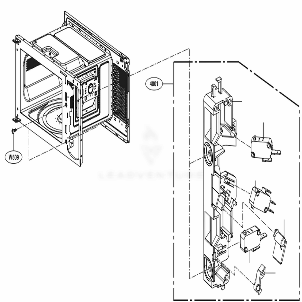 Latch Board Parts Diagram and Parts List for LMC1575ST CS1ELNA LG Microwave
