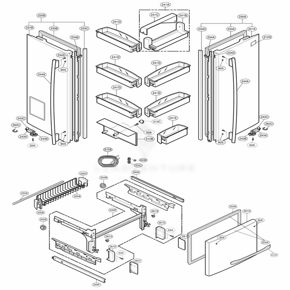Door Parts Diagram and Parts List for 78559 AWBCSEF LG Refrigerator
