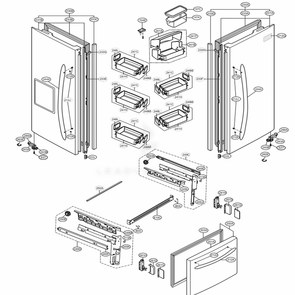Door Parts Diagram and Parts List for 78343 ASTCSER LG Refrigerator