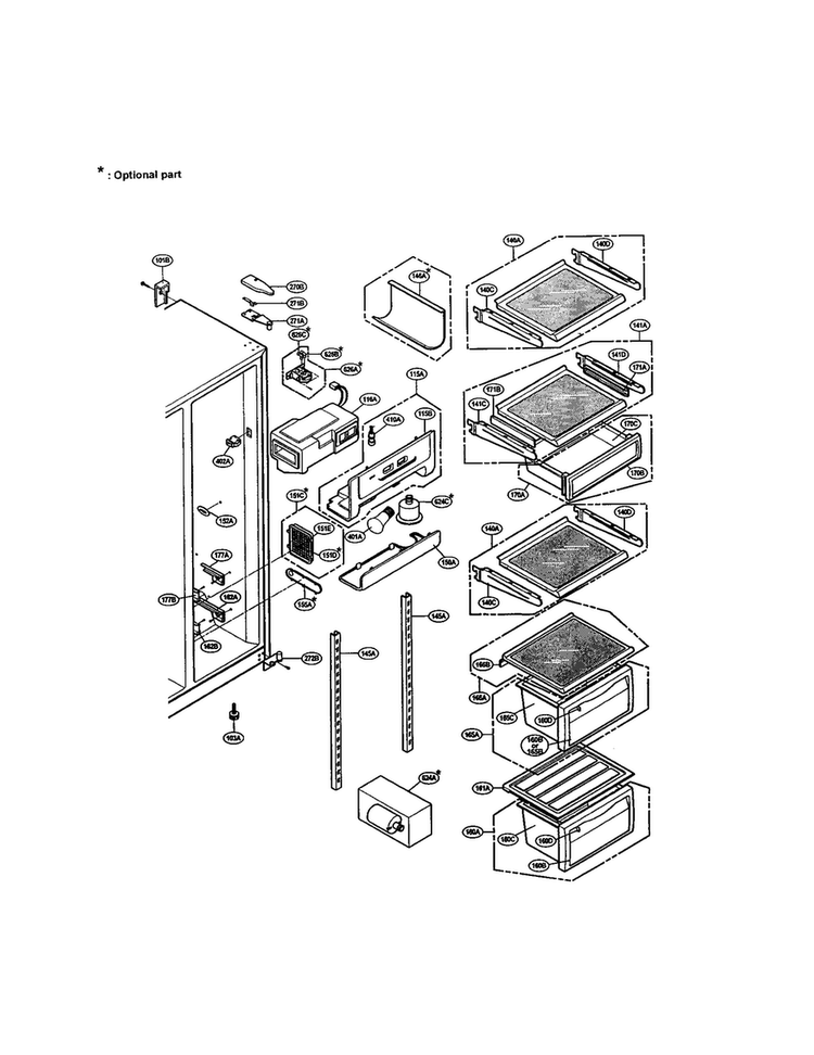 Refrigerator Compartment Diagram and Parts List for LRSPC2051AB  LG Refrigerator