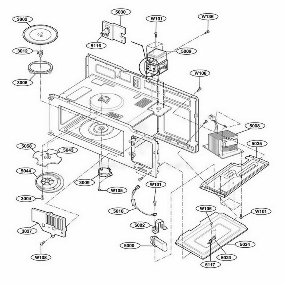 Interior Parts 1 Diagram and Parts List for JVM1533WD AW2EGEU LG Wall Oven