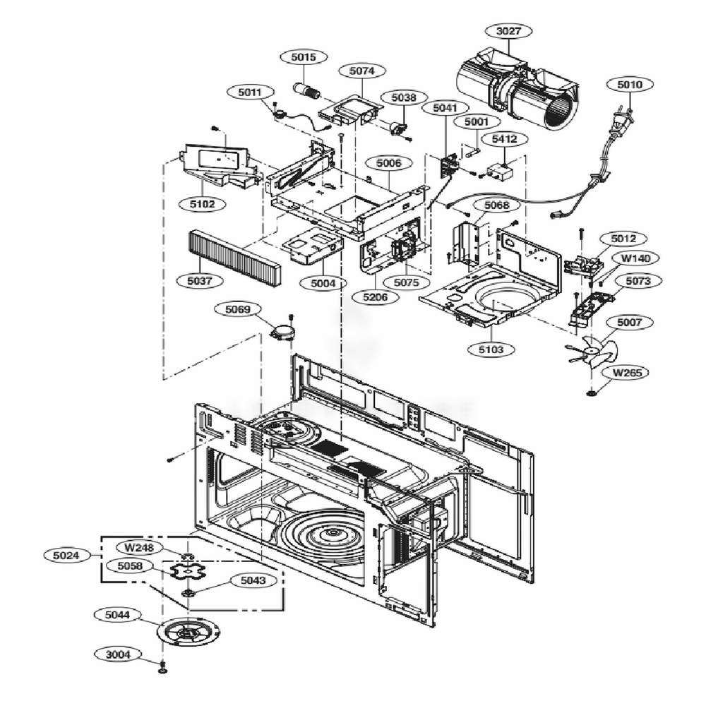 Interior Parts 2 Diagram and Parts List for LMH2235ST CSBELGA LG Microwave Oven Combo