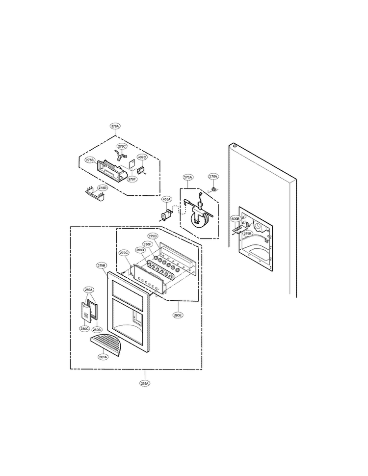 Dispenser Parts Diagram and Parts List for LFX25961SW01  LG Refrigerator