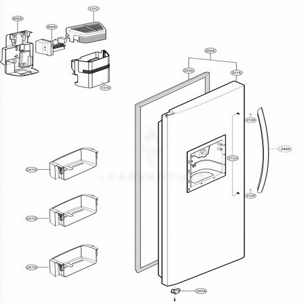 Freezer Door Part Diagram and Parts List for LSC23954SW ASWCNA1 LG Refrigerator