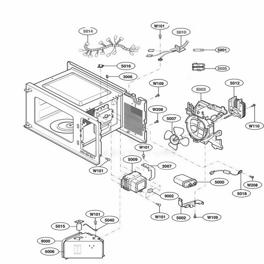 Interior Parts 1 Diagram and Parts List for 62252 CWHESEA LG Wall Oven