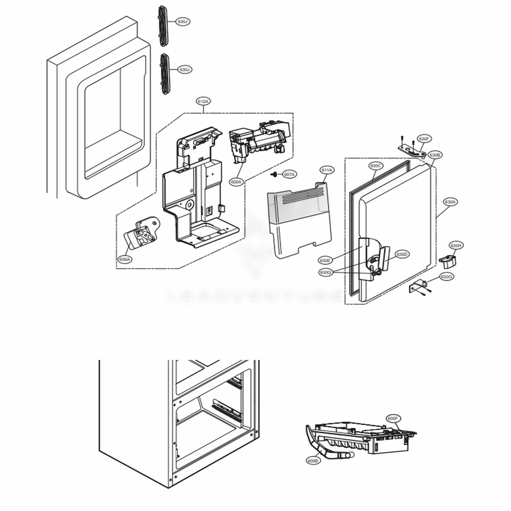 Ice Maker And Ice Bin Parts Diagram and Parts List for LFX25973ST ASTCNA4 LG Refrigerator
