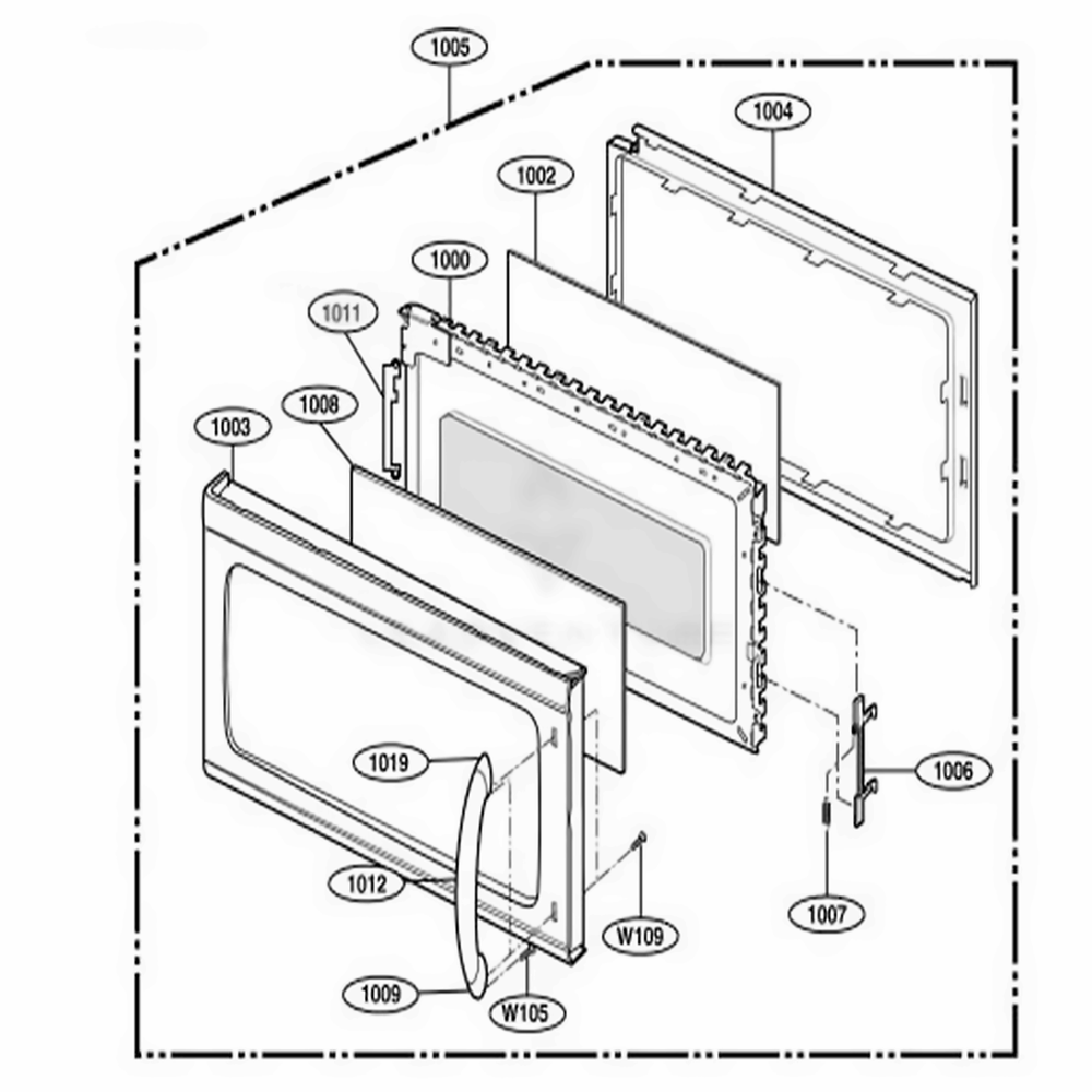 Door Parts Diagram and Parts List for MMV5165AAB ABKEMTG LG Wall Oven