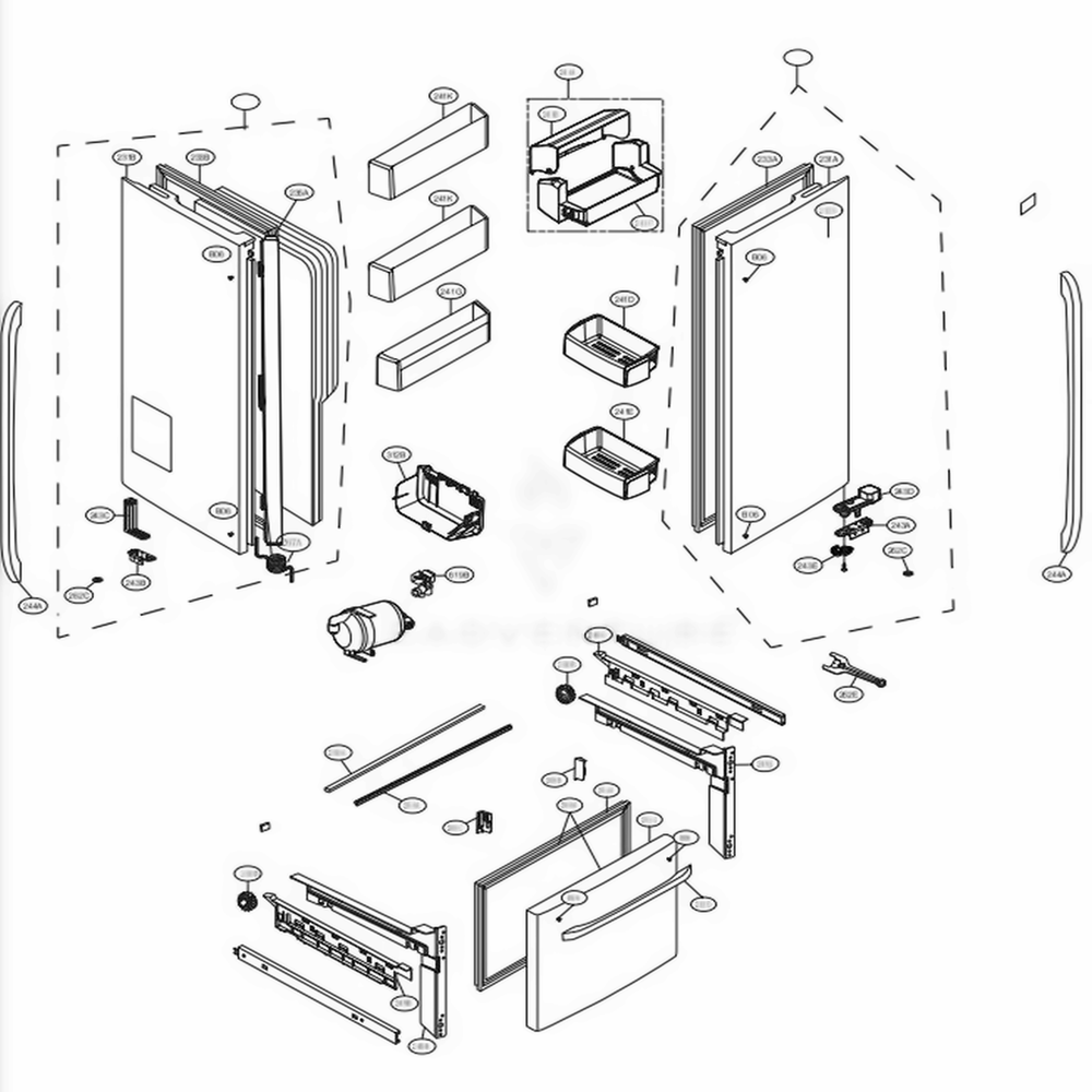 Door Parts Diagram and Parts List for 70329 AWBCSE2 LG Refrigerator