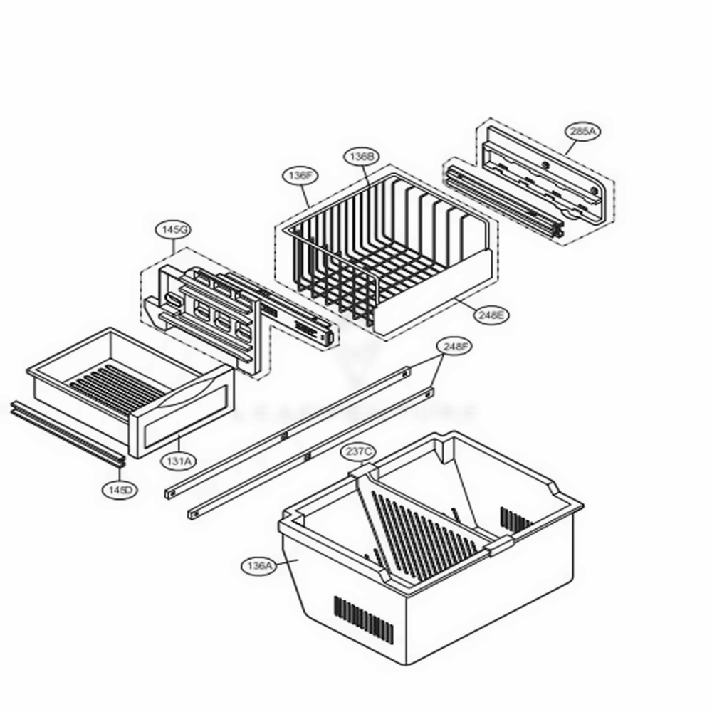 Freezer Drawer Parts Diagram and Parts List for 75099 AWBCSEF LG Refrigerator