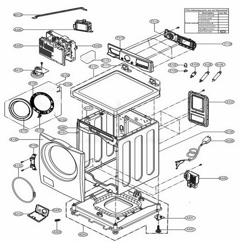 Cabinet And Control Panel Assemlby Diagram and Parts List for WM3700HWA ABWEVUS LG Washer