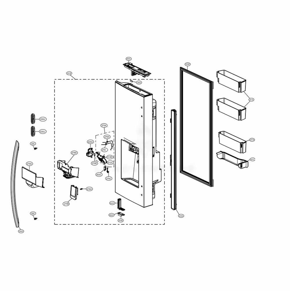 Door Parts 1 Diagram and Parts List for LRFXC2406S ASTCNA1 LG Refrigerator