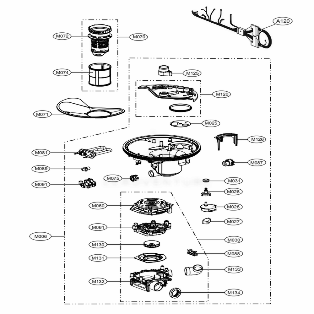 Sump Assembly Diagram and Parts List for LDF7774BB ABPEEUS LG Dishwasher