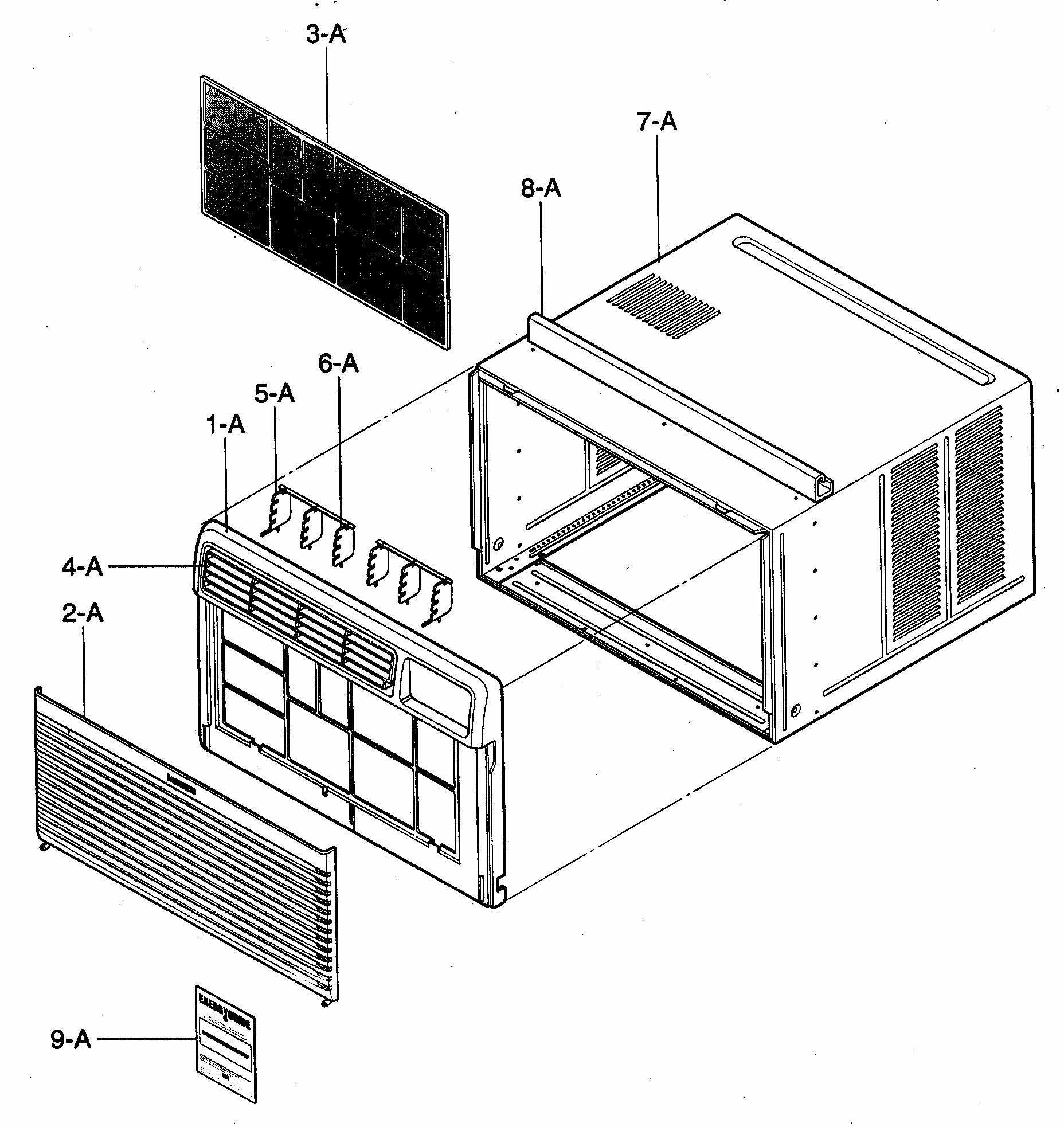 Cabinet/front Grille Assy Diagram and Parts List for 58073189300  Kenmore Air Conditioner