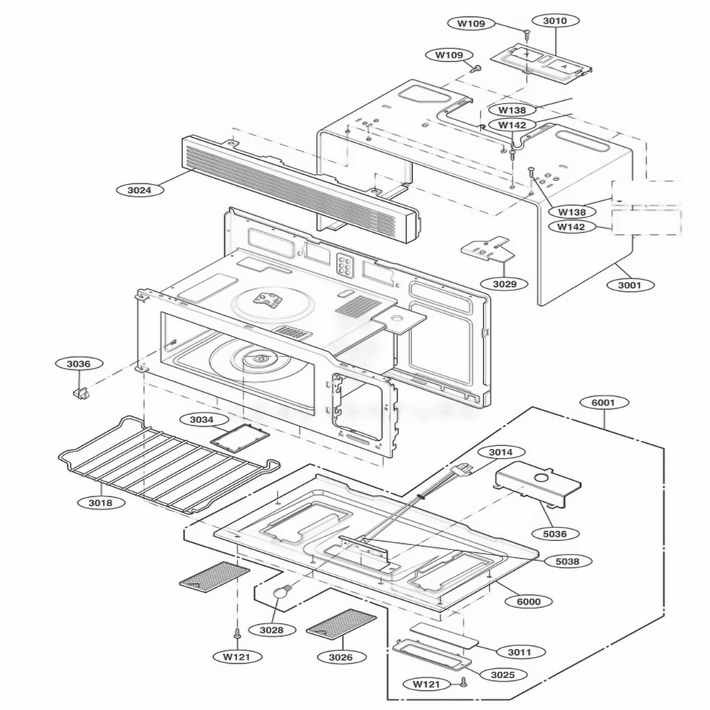 Oven Cavity Parts Diagram and Parts List for JVM1542WF AWHEGEU LG Wall Oven