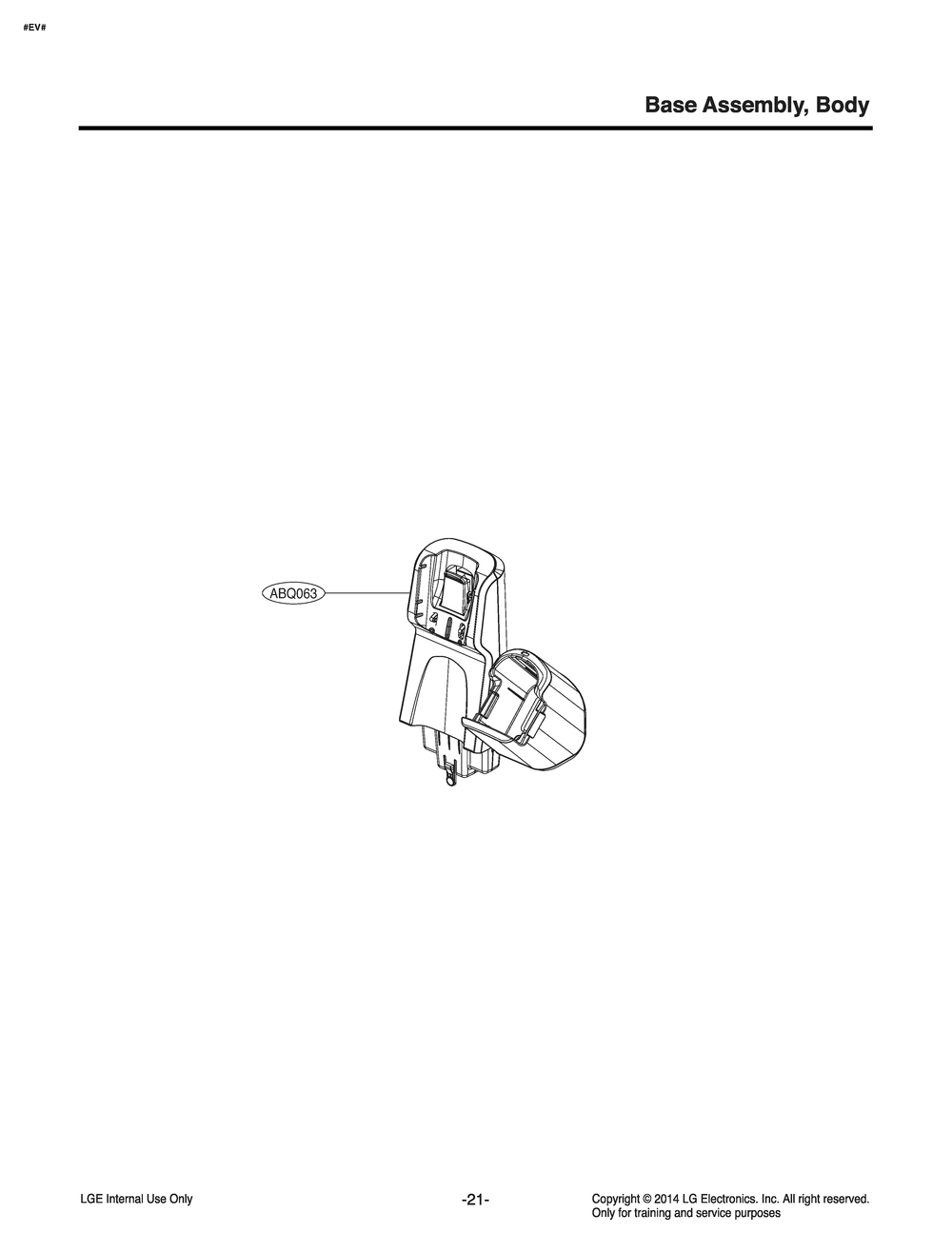 Base Assembly; Body Diagram and Parts List for VS8400SCW AKRELGA LG Hand Vacuum