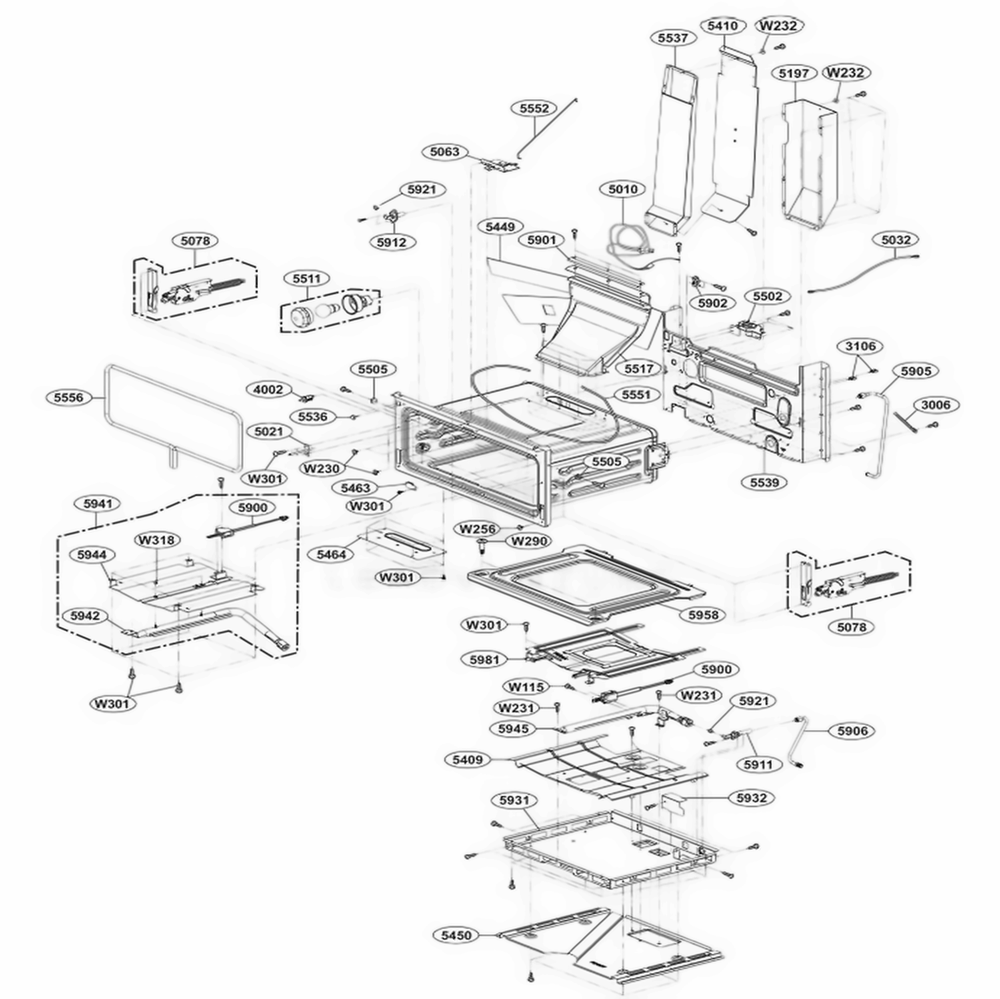 Upper Cavity Parts Diagram and Parts List for LDG3031ST FSTELGA LG Wall Oven