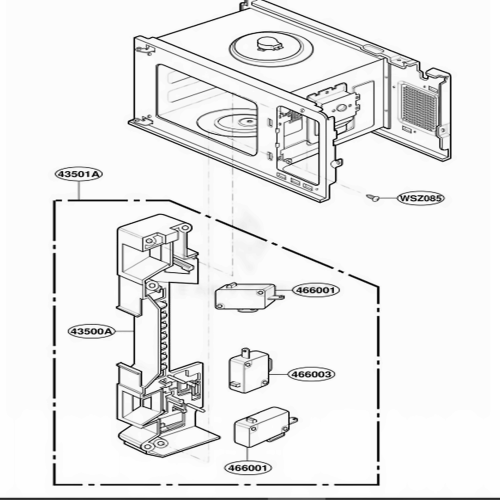 Latch Board Parts Diagram and Parts List for JES1855PWH AT6EGEU LG Wall Oven