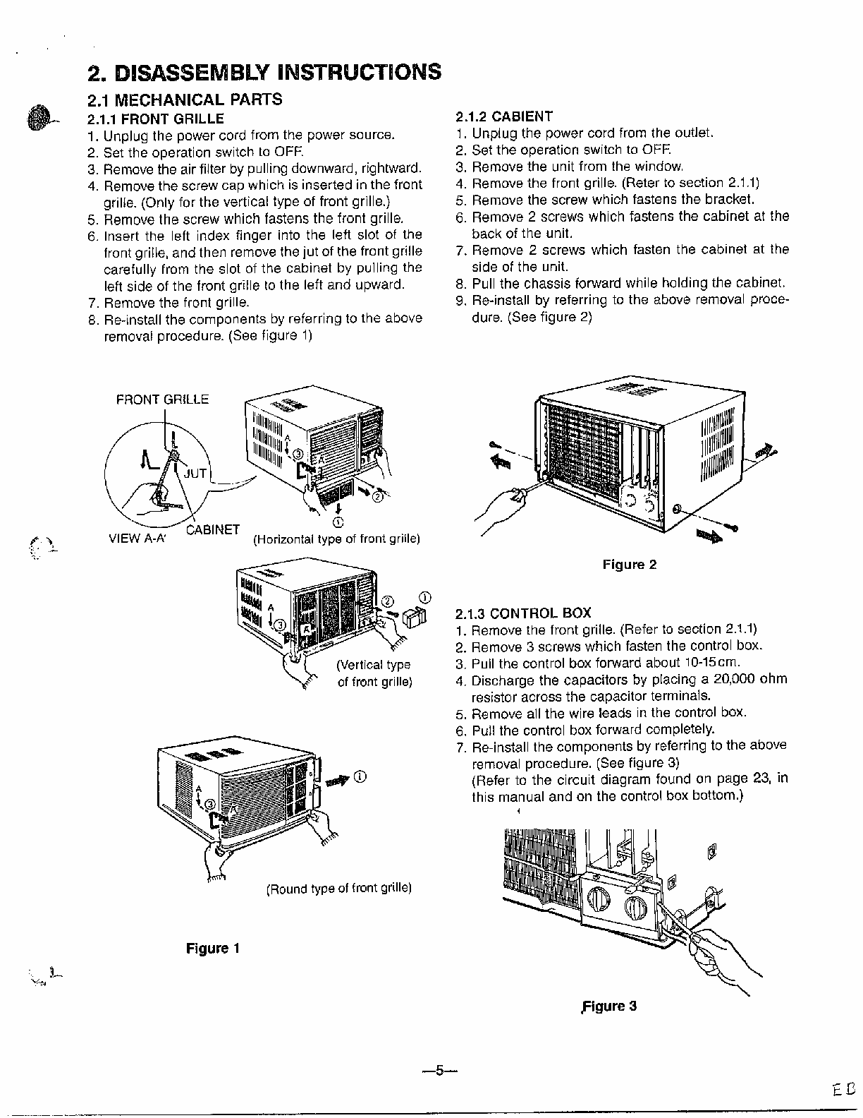 Disassembly Instructions Diagram and Parts List for GA-1834FC  LG Air Conditioner