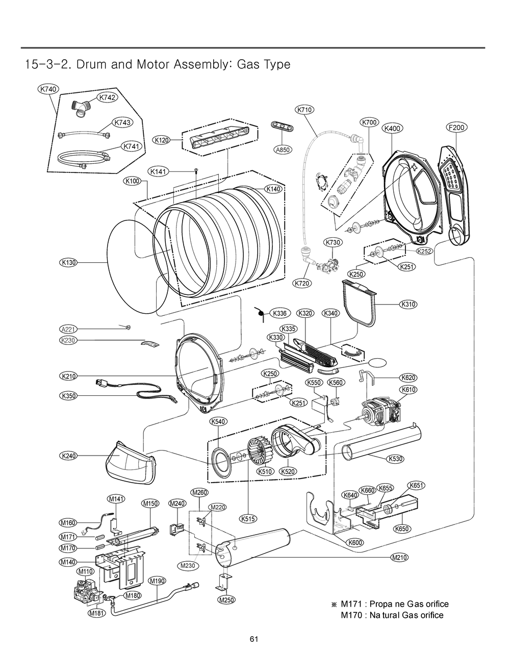 Drum And Motor Assembly Diagram and Parts List for RN13U4AS8W ABWEEUS LG Dryer