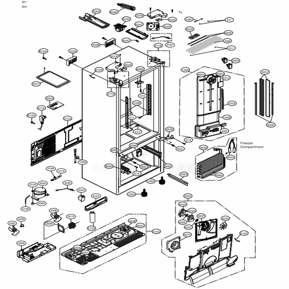 Case Parts Diagram and Parts List for LFXS29626W ASWCNA1 LG Refrigerator