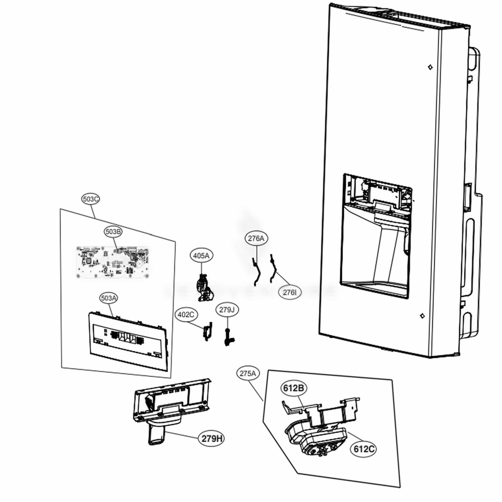 Dispenser Parts Diagram and Parts List for 73107 ASBCSE0 LG Refrigerator
